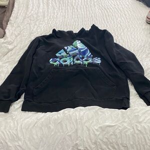 Adidas Black Hoodie with Blue and Green Graphic
